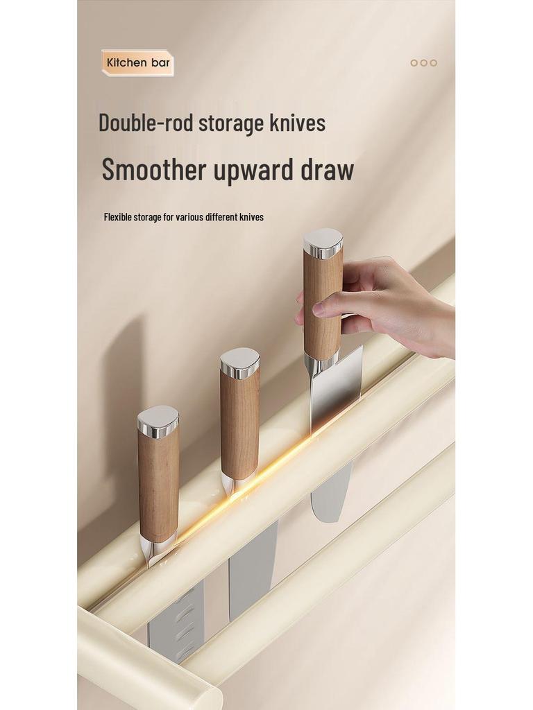 Stainless Steel Wall-Mounted Kitchen Hook & Pot Lid Rack with Knife Holder.