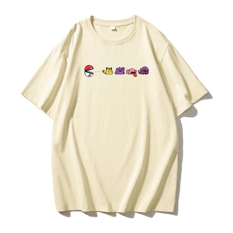Pokemon PacMan Print Fun Game Print Versatile Shortsleeved Tshirt for Men and Women Pure Cotton Trendy Brand Summer