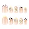 24pcs Manicure Oval False Nails 3D Flower Detachable Press On Nails French Fake Nails DIY