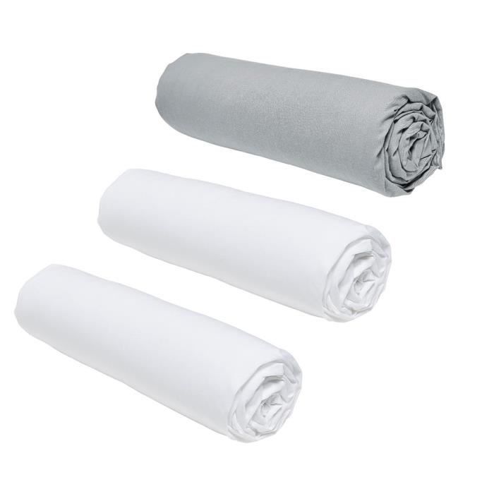 Lot de 3 draps housses TODAY Essential - 160 x 200 cm - 2 personnes - 100% Coton - Craie/ Acier