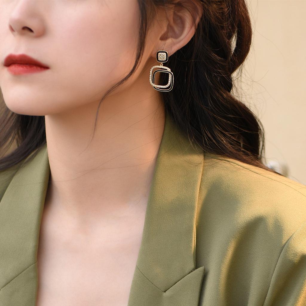 New Trendy Square Shape Drop Earrings Brilliant Bridal Engagement Wedding Jewelry Elegant Female Dangle Earring Fine Gift