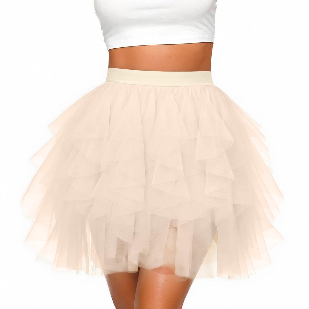 Women's Fashion Color High Waist Mesh Skirt A-line Puff Skirt Cake Skirt Cute Ballet Ball Half Skirt
