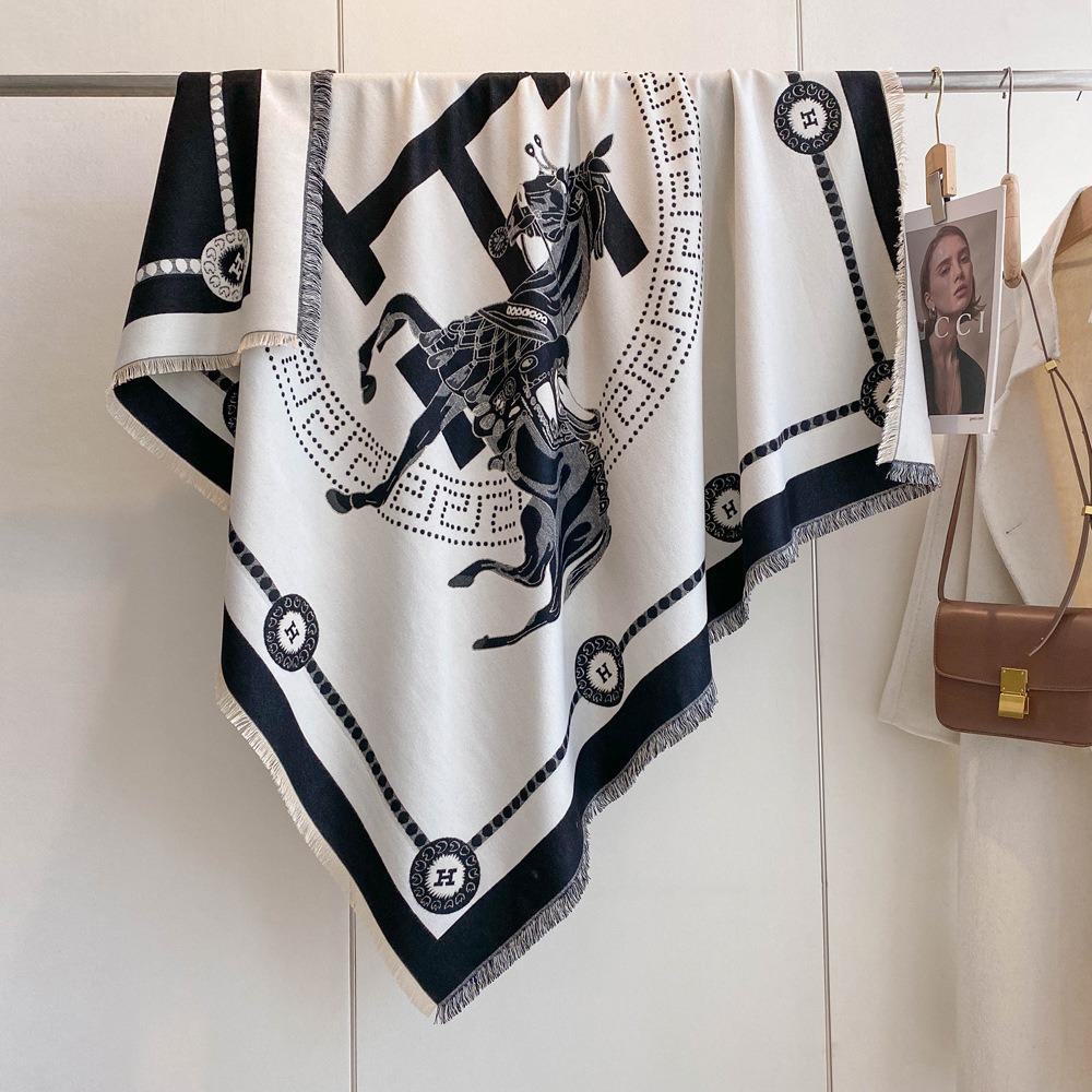 Luxury Imitation Cashmere Shawl: 140cm Square, Warm & Thick with Short Tassels