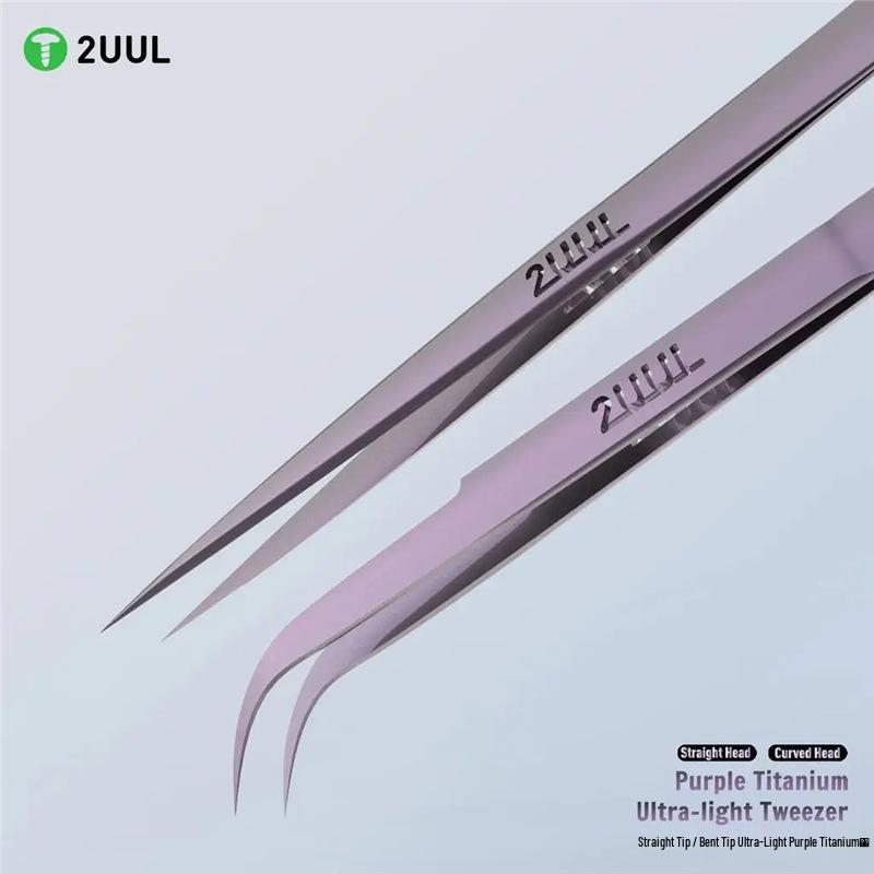 2UUL Ti21 Ultra-Precision Purple Titanium Tweezers: Super Sharp, Super Hard, Fly-Wire, Straight & Curved Tips