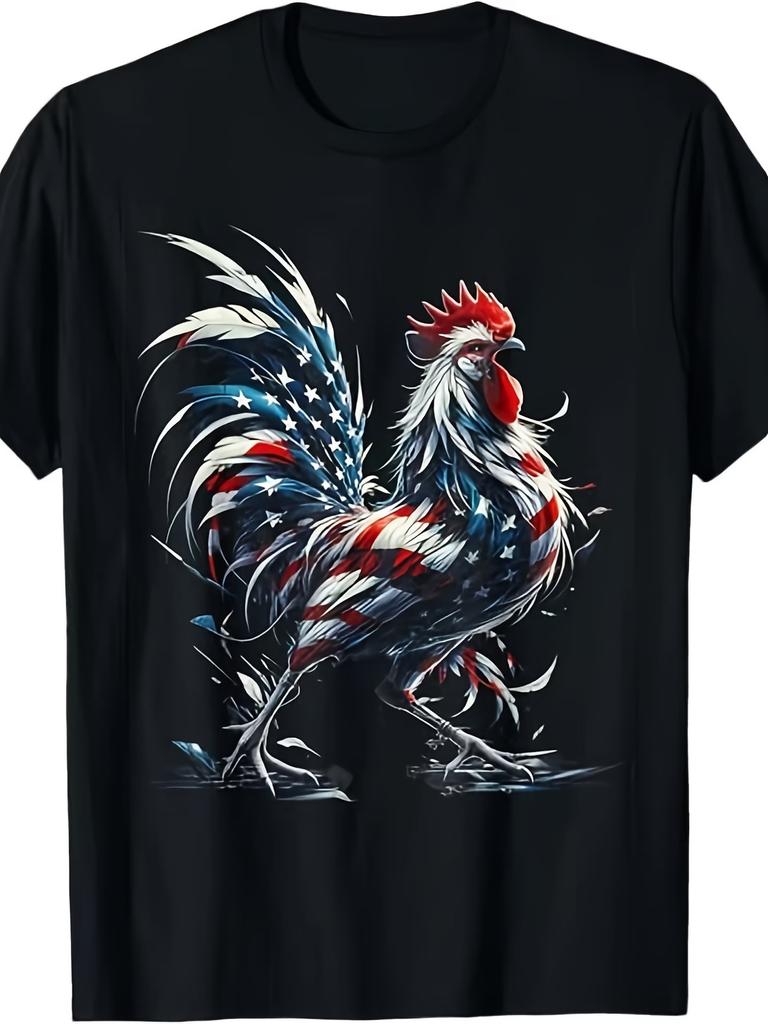 Men's Funny Chicken 4th of July T-Shirt - Retro Chicken Cluckin Off Graphic Tee