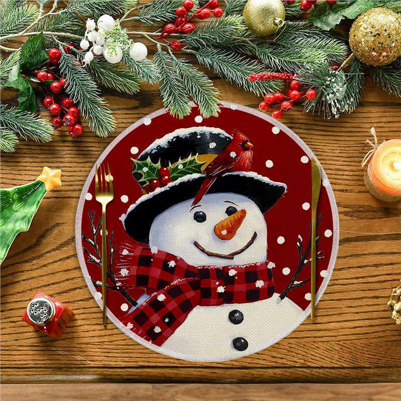 Best-Selling Christmas Round Linen Placemats, Stain-Resistant & Heat-Resistant for Western Dining Decor. 35.5cm
