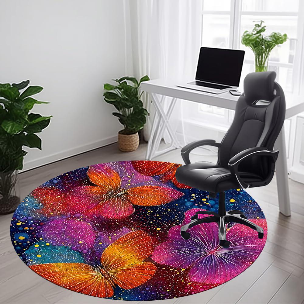 1pc Butterfly Fantasy Office Round Area Rug, Indoor Mat Suitable ForOffice, Under Office Chairs Bedroom Living Room Home Decor, Room Deco D072