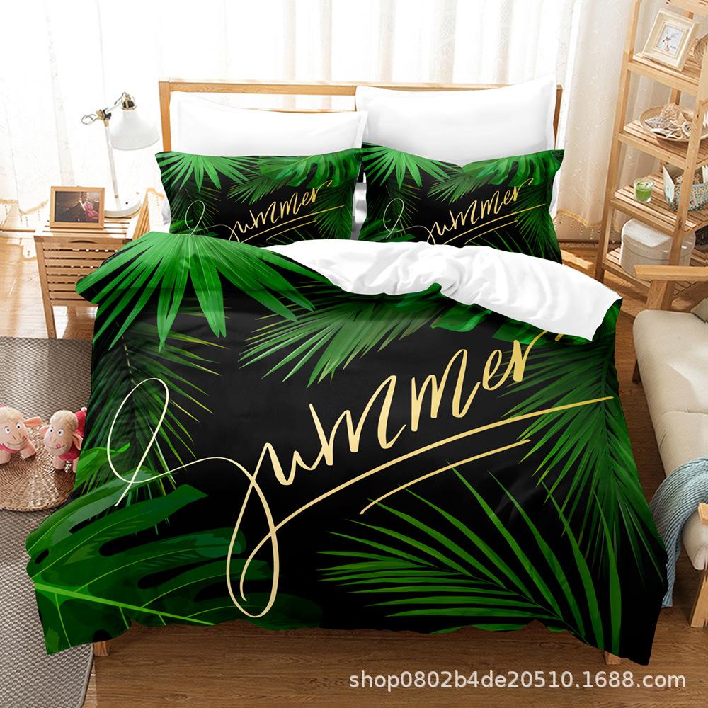 Home Textile Leaf Three-Piece Set, Digital Printing Bed Sheet Quilt Cover Bedding