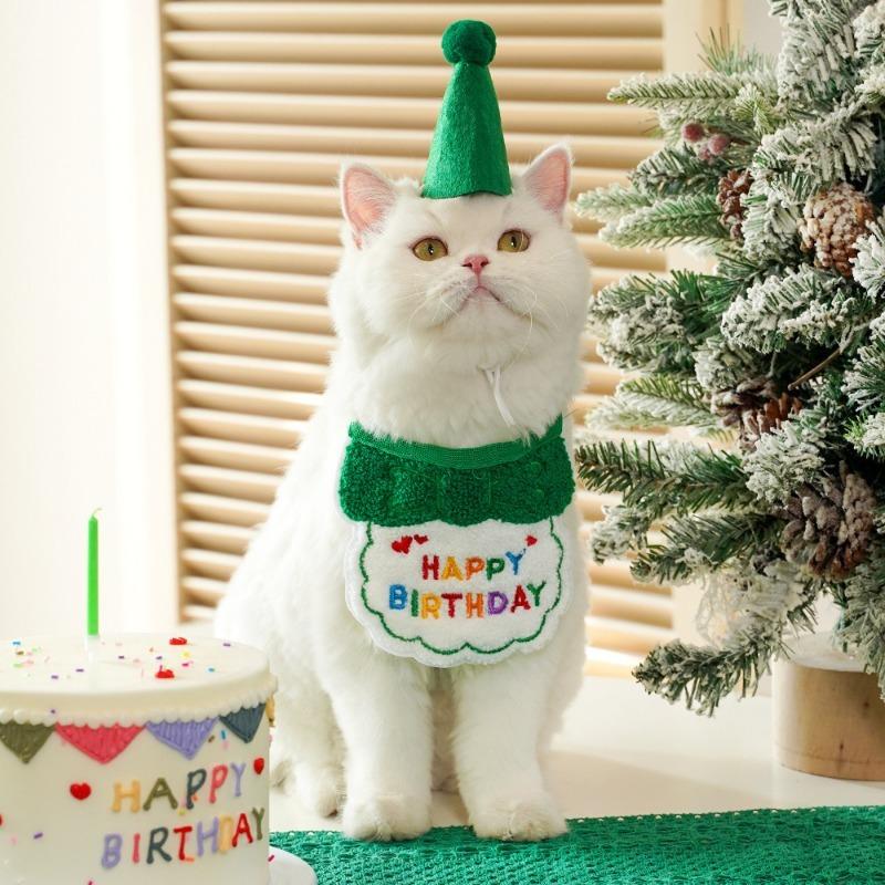 Pet Birthday Drool Bib, Cat Bib Scarf, Dog Cat Hat, Dog Decoration Supplies
