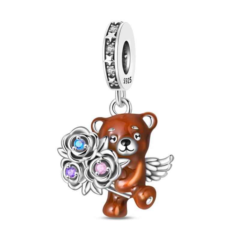 Copper Metal Bear Rabbit Koala Rainbow Horse Flamingo Princess Charm Bead Components Bead Components Compatible With Pan Authentic Original Bracelets