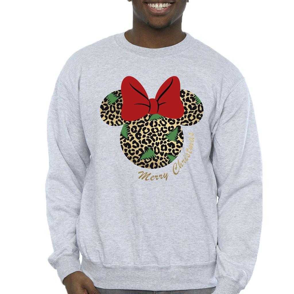 Disney Mens Minnie Mouse Leopard Christmas Sweatshirt