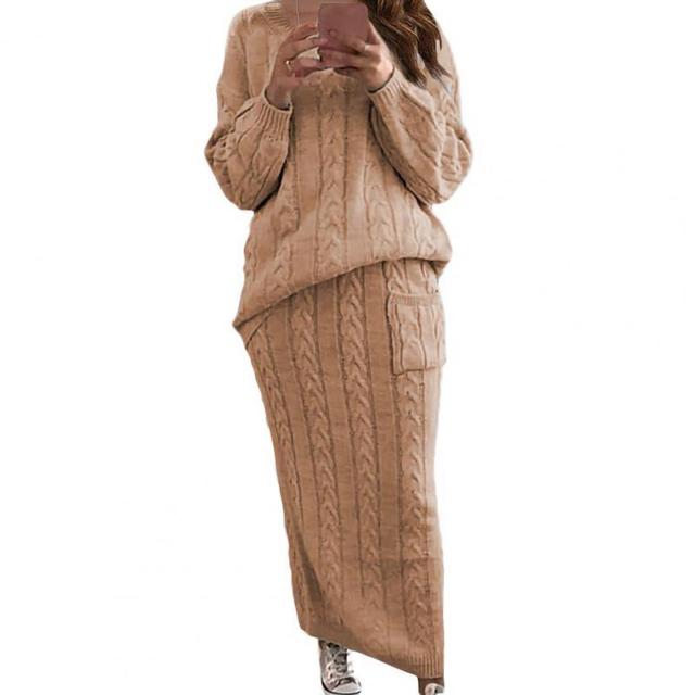 Winter Frauen Gestrickte 2 Stück Set Casual Einfarbig Langarm Pullover Pullover Top + Gestrickte Röcke 2PCS Anzüge frauen Warme Sets