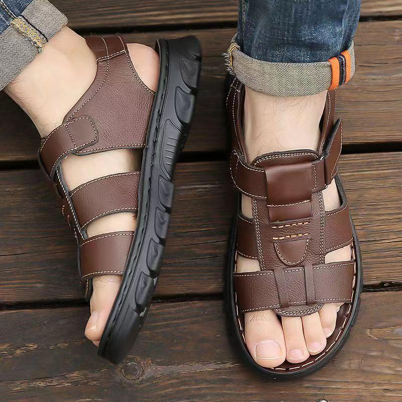 Sandals Men's Beach Shoes Cowhide Slippers Outdoor Non Slip Thick Soled