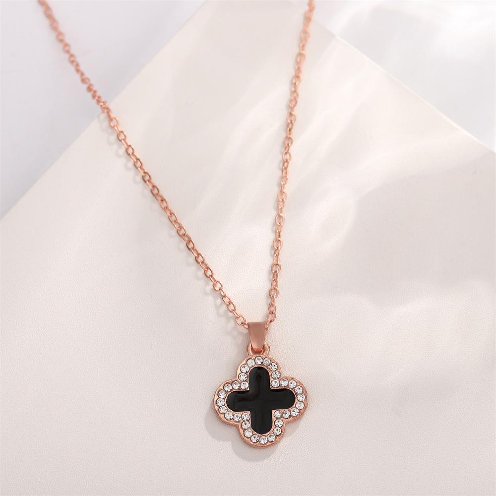 

Temperament Женское двухстороннее ожерелье с четырьмя листами клевера Модное цирконие Полное бриллиантов Цепочка на ключицу Lucky Grass