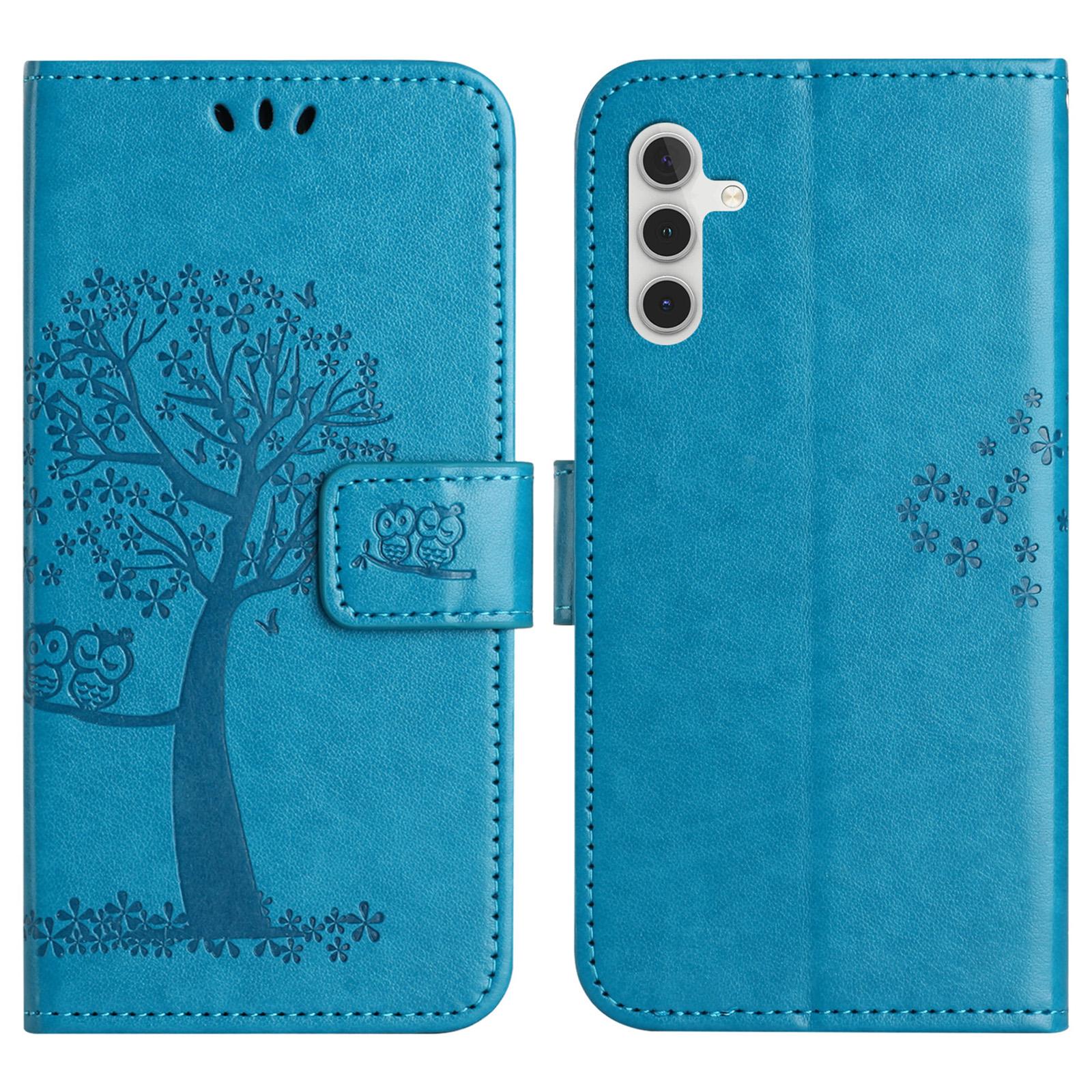 

For Samsung Galaxy A36 5G Case PU Leather Owl Tree Imprinted Wallet Phone Cover Blue