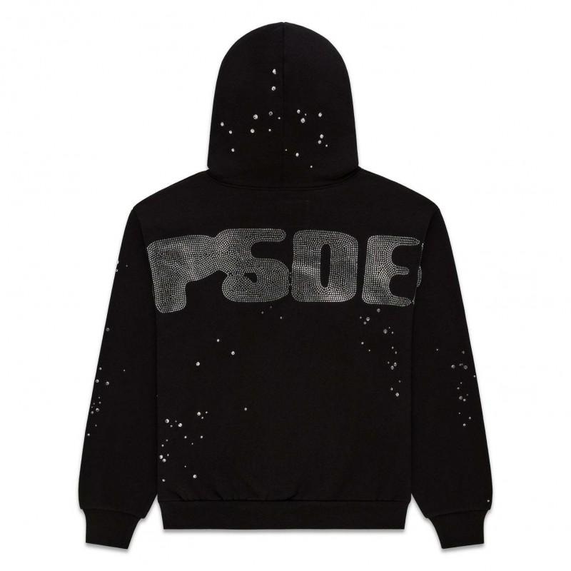 Felpa Sp5der Oversize Spessa in Pile con Stampa a Foglia Ragnatela Design Uomo Inverno Casual