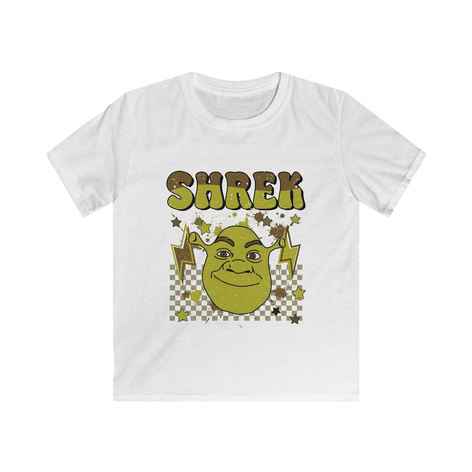 Shrek Face Kids Tee | Retro Checker Stars Graphic S