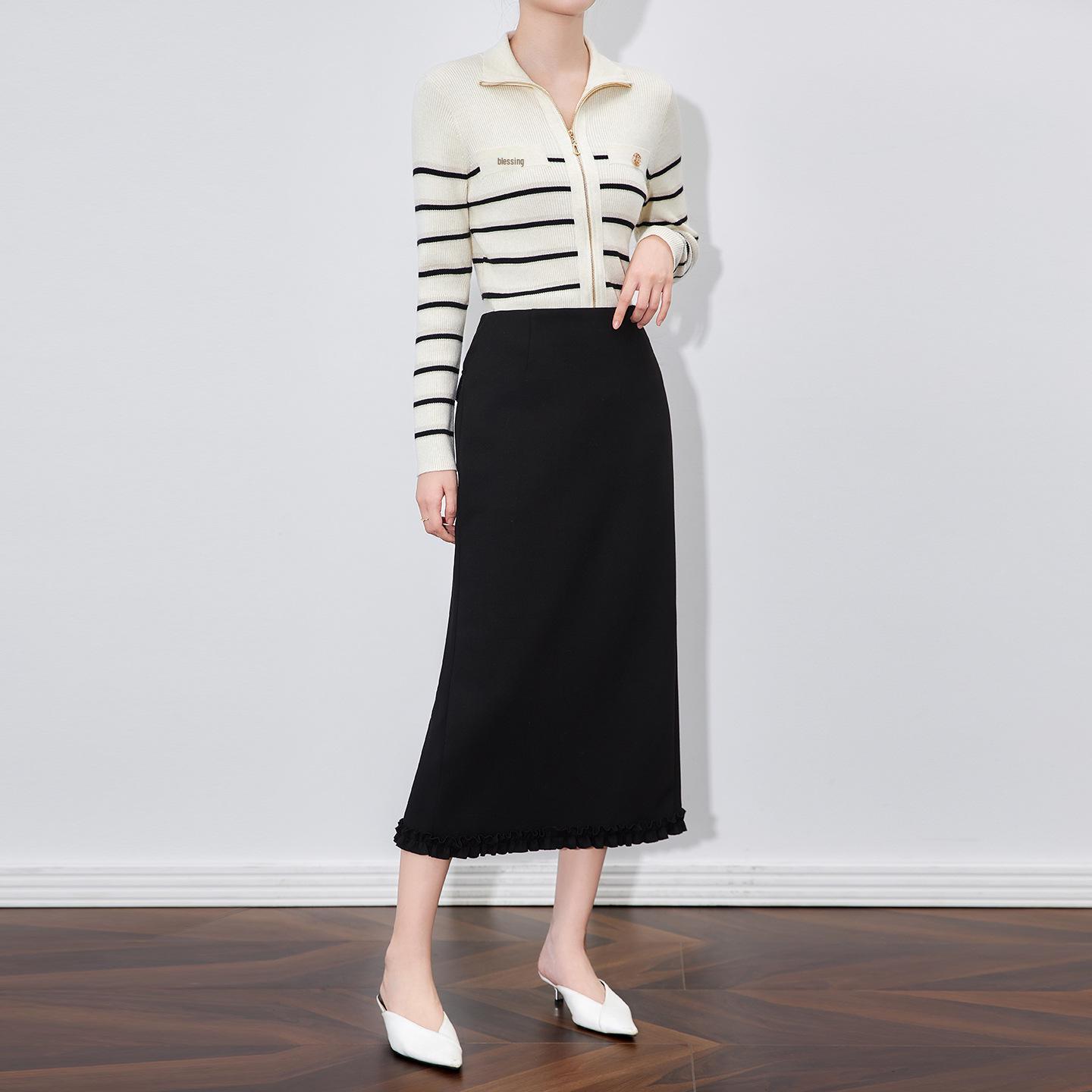 

Nanyou Elegant Ruffle Hem Midi Skirt - Solid Color, Versatile, High Quality Extra Large