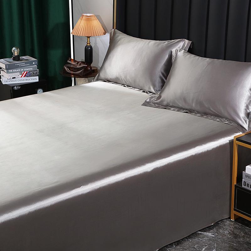 Washable Silk Fitted Sheet Set with Satin Pillowcase & Double Duvet Cover