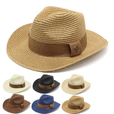 Men'S Straw Hat Summer Big Edge Sun Hat Straw Western Cowboy Top Hat Beach Sun Hat Sun Hat