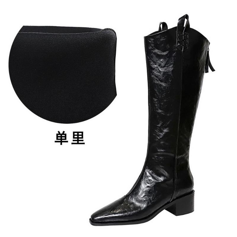

Retro Hand-Grabbing European American Style Winter Boots Women s Boots Thick Heel Mid-Heel Pointed Toe Knight Boots High Boots 34