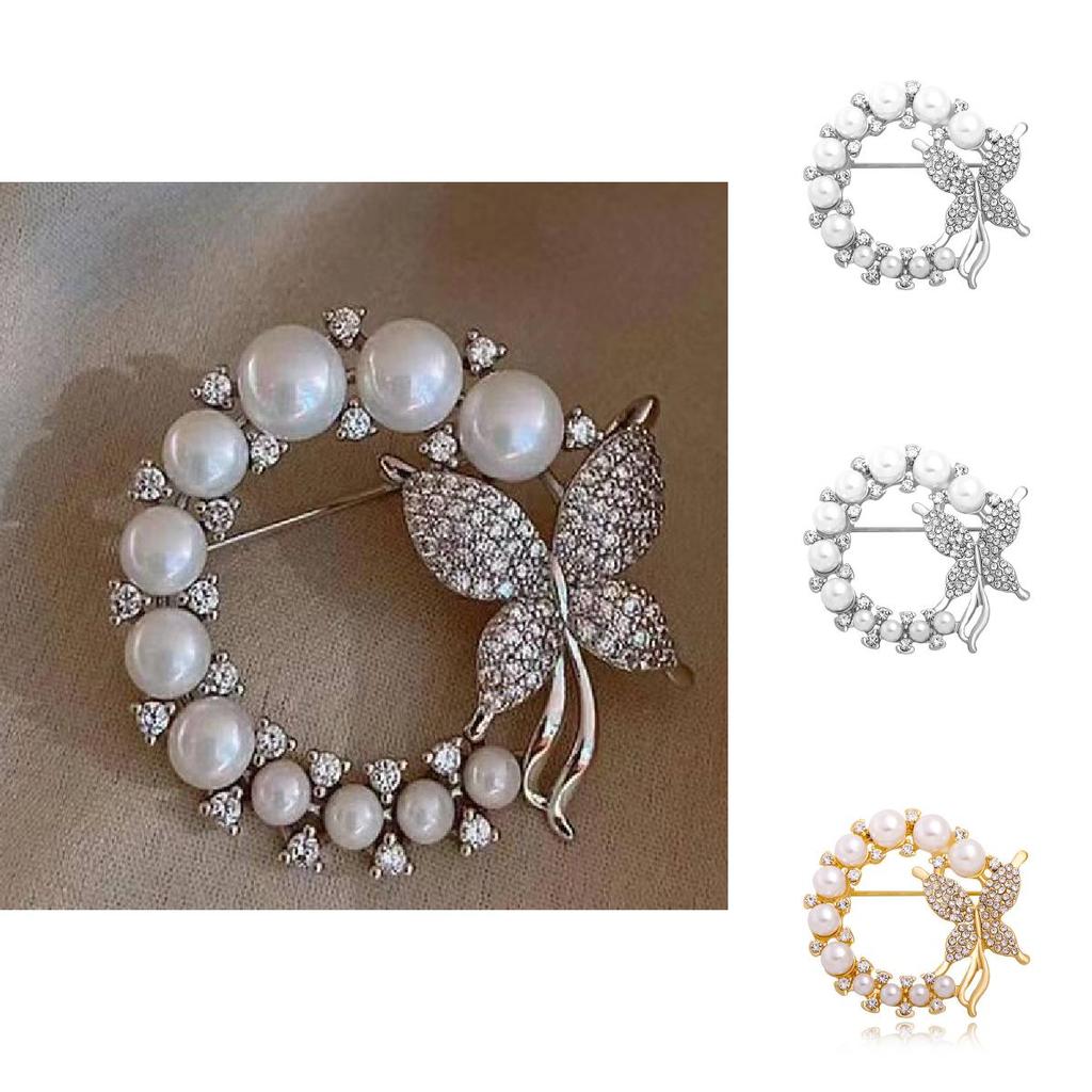 Exquisite Rhinestone And Pearl Butterfly Chest Flower Brooch For Women Korean Fashion Statement Piece