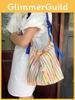 Versatile Rainbow Striped Handbag With Dual Shoulder Straps Ideal For Daily Wear