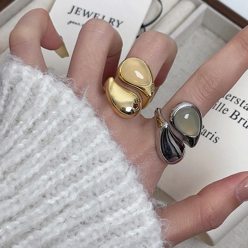 Exaggerated Irregular Water Drop Open Rings for Women Men Minimalist Transparent Crystal Chunky Finger Ring Jewelry Gifts