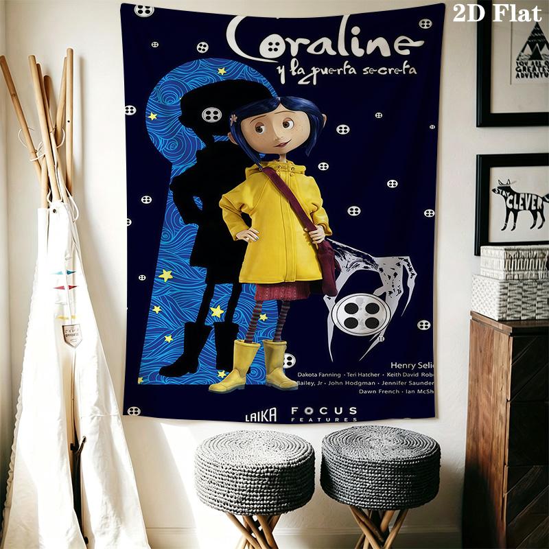 Coraline Tale Darkness Wonder Tapestry Wallmounted Fashion Print Homestay Soft Decoration Tapestry Atmospheric Background Cloth Christmas Gift
