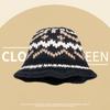 Vintage mixed-color knitted pattern hand-woven wool hat women's winter warm crimped ear hat women
