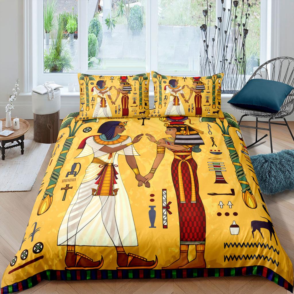 Ägyptischer Pharao Bettwäsche Set Königin des alten Ägypten Bettbezug King Afrikanischer Stamm Exotische Zivilisation Polyester Bettdeckenbezug