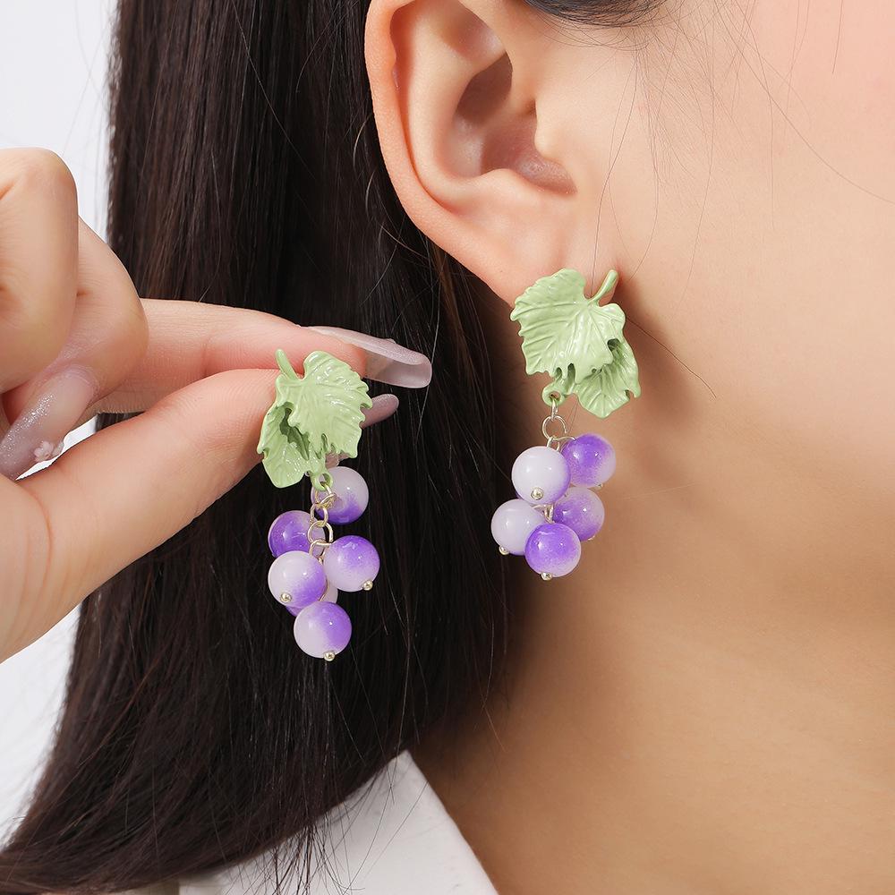 Elegant Purple Grape Earrings - High-End French Pastoral Style