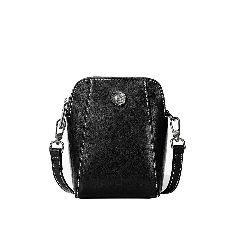 Oil Wax Cowhide Small Bag Women's Fashion Casual Leather Mobile Phone Bag Temperament Women's Light Messenger Bag
