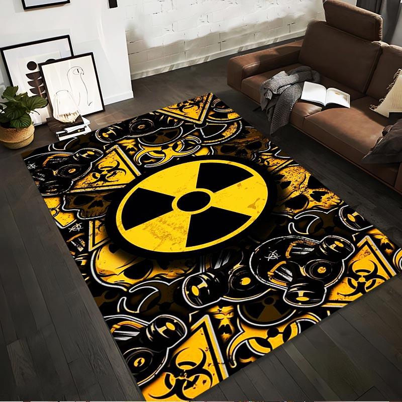 

Radiation Symbol Carpet with Gas Mask Yellow Black Graphic Design Suitable for use as an anti-slip for living room bedroom sofas 40x60cm( 15x23in )