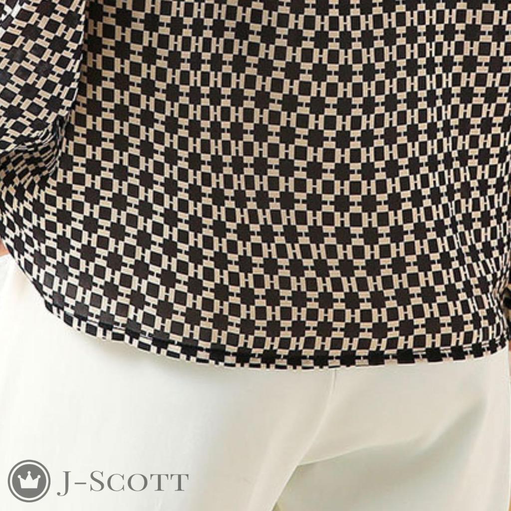 Printed Long Puff Geometric Sheer Stand Korean Tall Sweet and Spicy Mix Design Short Looks Silky Summer Looks Looks Designed Fashion [J-Scott] Blouse,