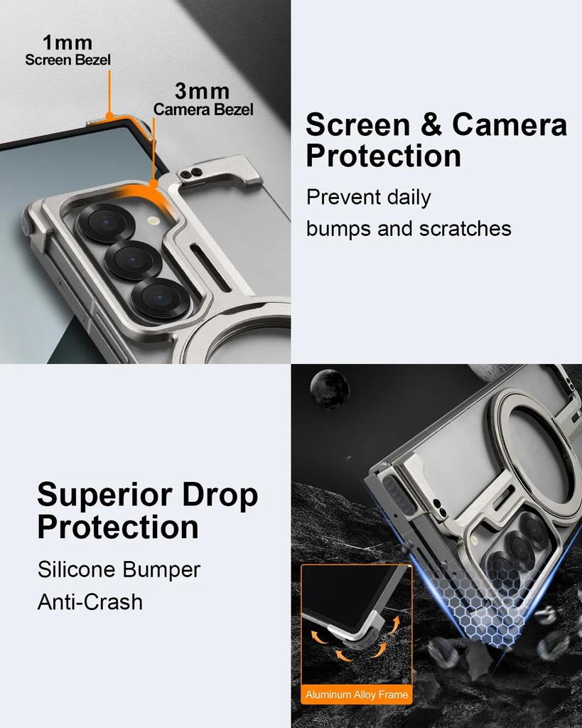 Oatsbasf for Samsung Galaxy Z Fold 6/5 Phone Case with Ring Stand Metal Bezel-less Magsafe Minimalist Bumper Protective Covers
