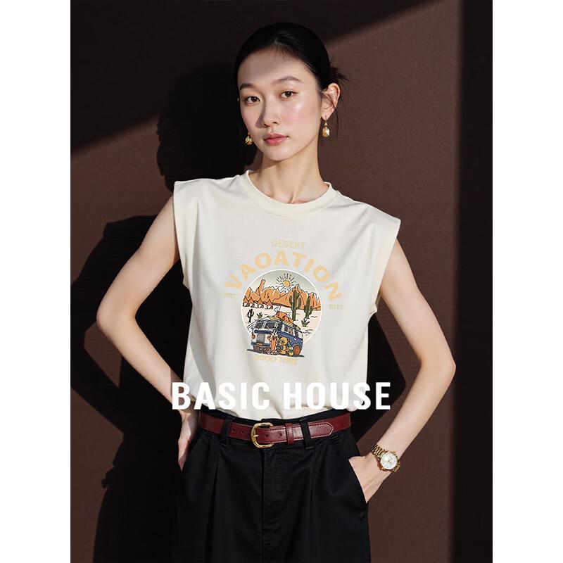 Basic House American Print Sleeveless T-shirt Vest for Women M