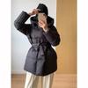 Winter Hooded Women's Down Jackets Warm Casual Lace Up Coat Puffer Jacket Belt Elegant Parka Overcoat