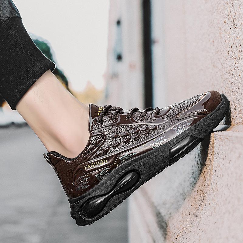 Men's shoes autumn new high-quality crocodile pattern, casual air cushion shock-absorbing running shoes, black phantom sports trendy shoes