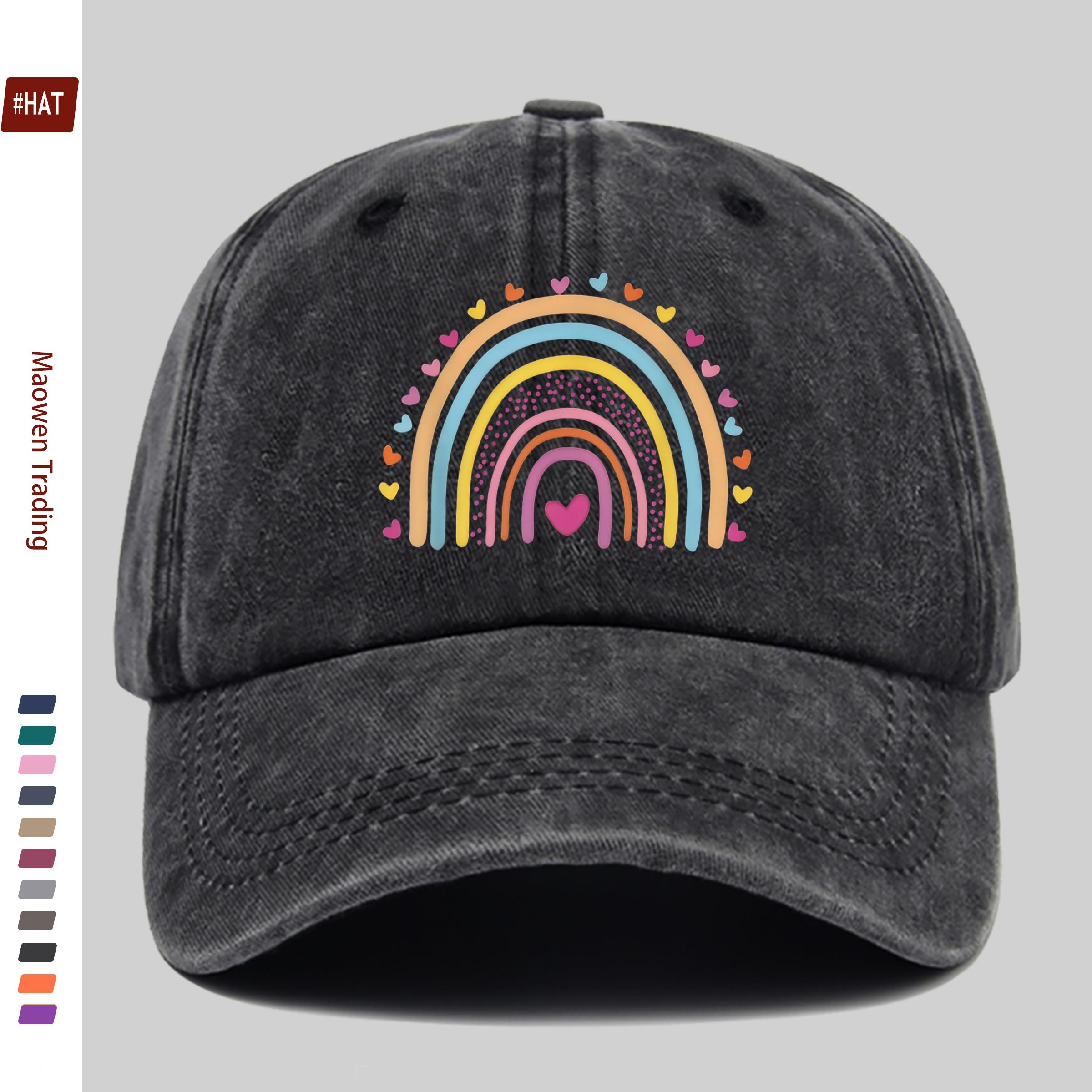 pc Rainbow And Heart Pattern Printed Baseball Cap Bohemian Style Rainbow Design Sun Hat Comfortable Lightweight Trucker Decor 1pc