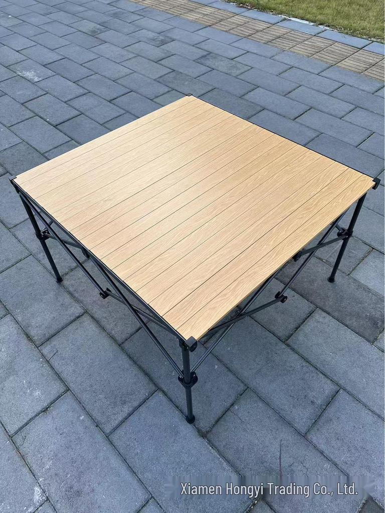 Hongyi Bamboo Pattern Aluminum Folding Table – Outdoor, Adjustable Height for Tea, BBQ, Card Games, Mahjong, Dining.