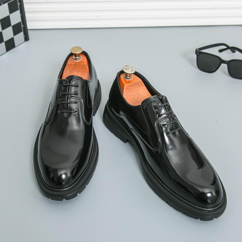 Fashion New Block Derby Shoes Men Thick Bottom Lace Up Round Head Professional Business Dress Shoes Comfortable Bridegroom Wedding Shoes