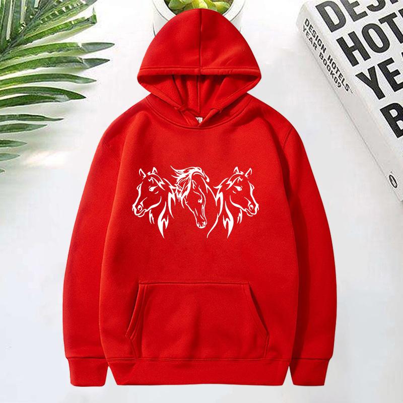 New Horse Head Pattern Print Hoodies For Women Fashion Casual Sports Sweatshirts Ladies Pullovers Tops