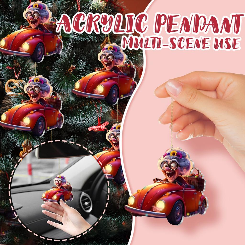 2D Cute Car Acrylic Flat Rearview Mirror Pendant Keychain Accessories