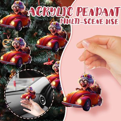 2D Cute Car Acrylic Flat Rearview Mirror Pendant Keychain Accessories