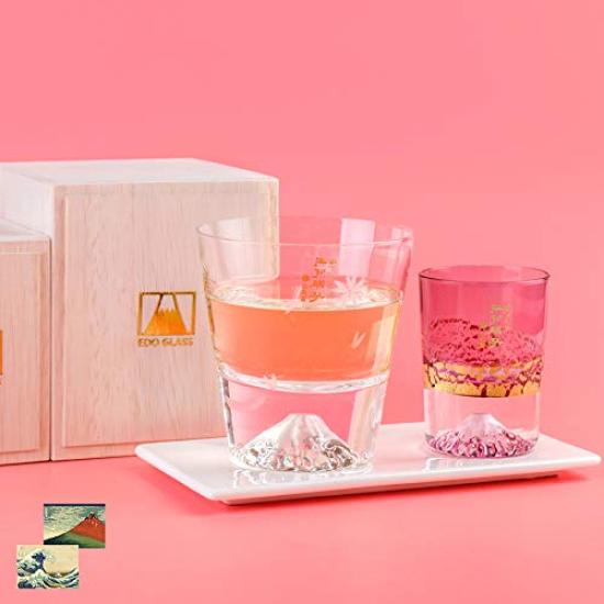 

Tajima Glass Fuji Sakura Rock Glasses with Gold Leaf Fuji Cold Sake Gold and Red Set of Edo Fuji Whiskey Rock Japanese Celebration Made in Souvenir