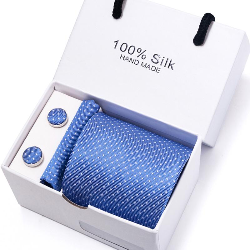 Men's 1200-Needle High-Density Business Stripe & Paisley Tie Set - 6 Piece Groom & Wedding Gift Box