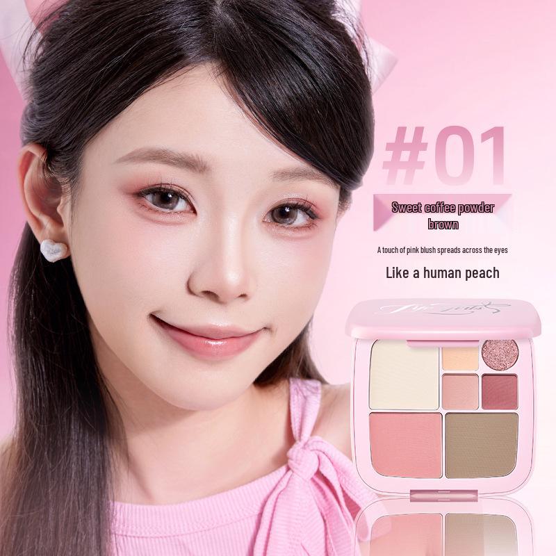 Dreamy Pink Mist: 7-Color Palette for Highlighting, Contouring, Eyeshadow & Blush - All-in-One Women s Set