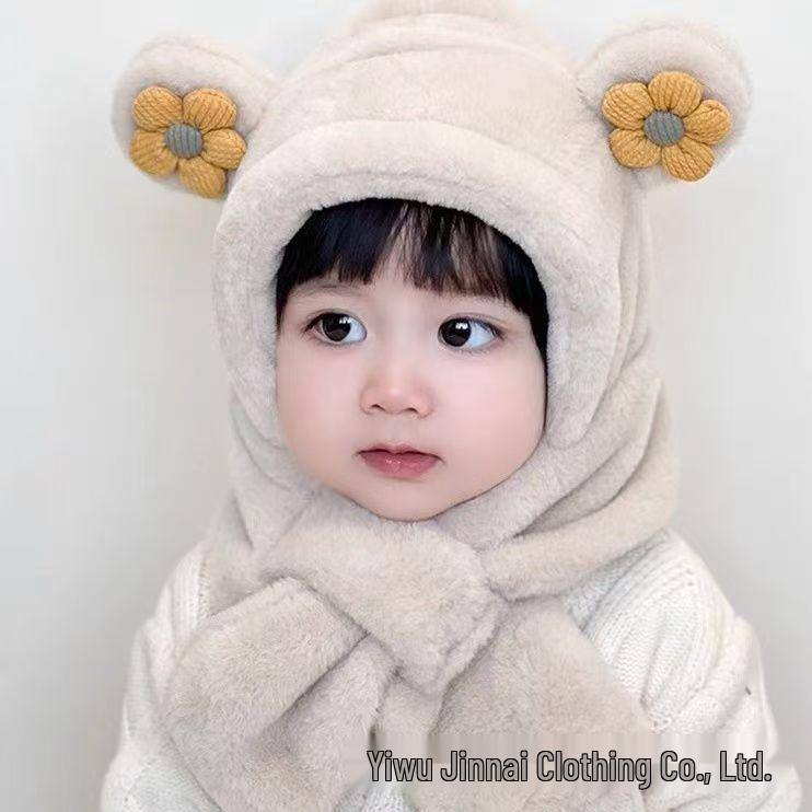 Super Cute Velvet Baby Hat & Scarf Combo - Windproof Ear Protection for Boys & Girls (Autumn/Winter)