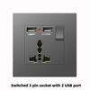 UK Grey 86 Panel 13A Household Wall Power Switch Socket, with USB, 220V Universal Socket, 18W Type-C Fast Charging Socket,